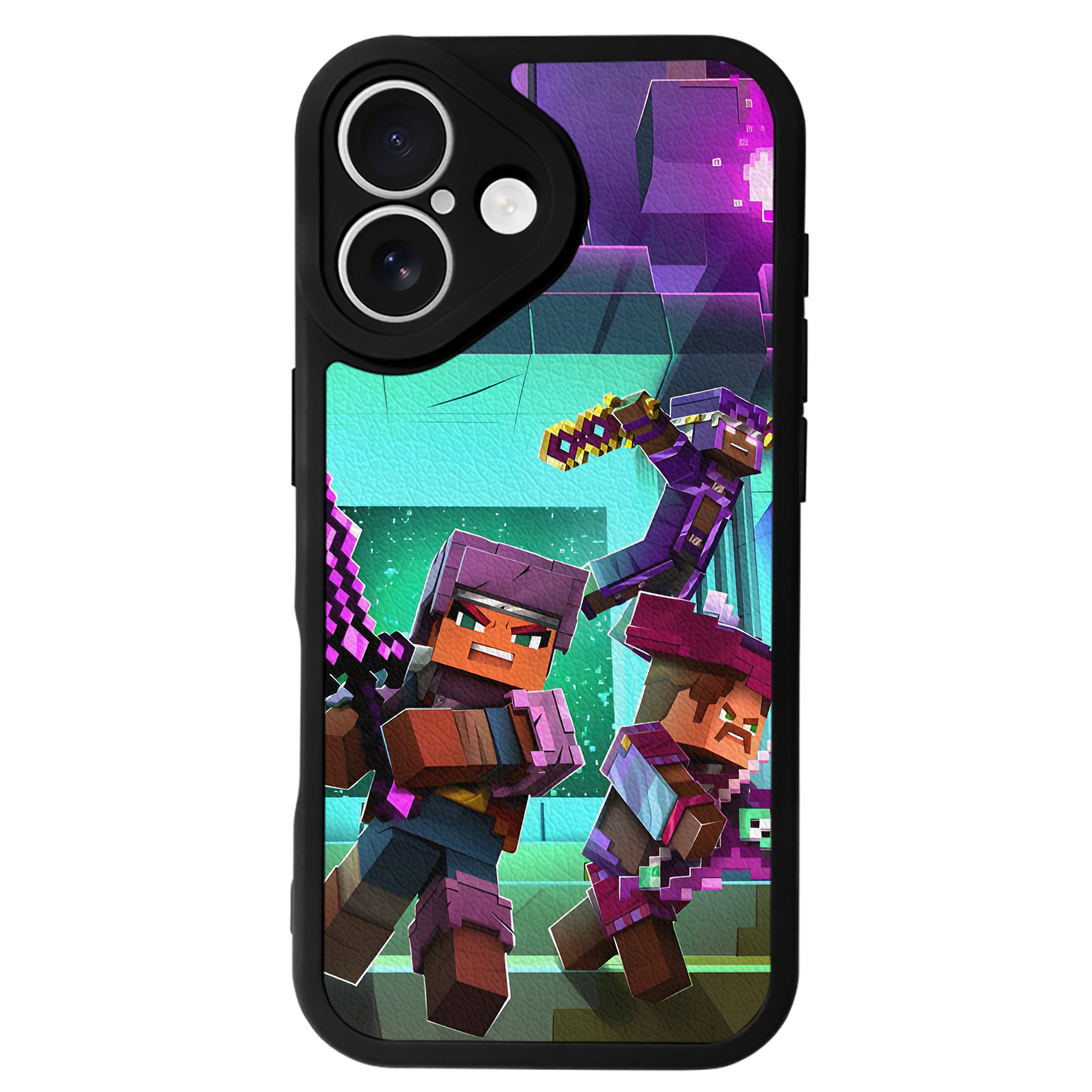 （画像用） マインクラフト ブロックの世界 Minecraft MC Block world 【iPhone 16シリーズ対応】シリコンスマホケース（レザー調） 材質：シリコン